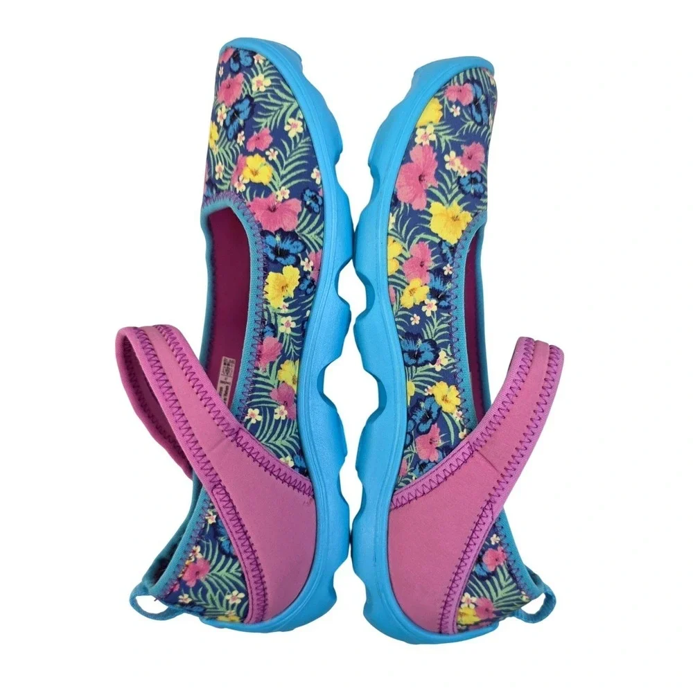 Crocs Mary Jane Flats Girls Floral Print Pink Blue Rubber Shoes Size 13